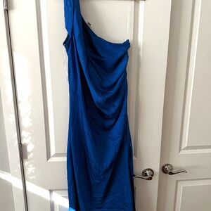 A New Day Dress Womens 2XL Blue One Shoulder Maxi Side Slit Recycled Polyester